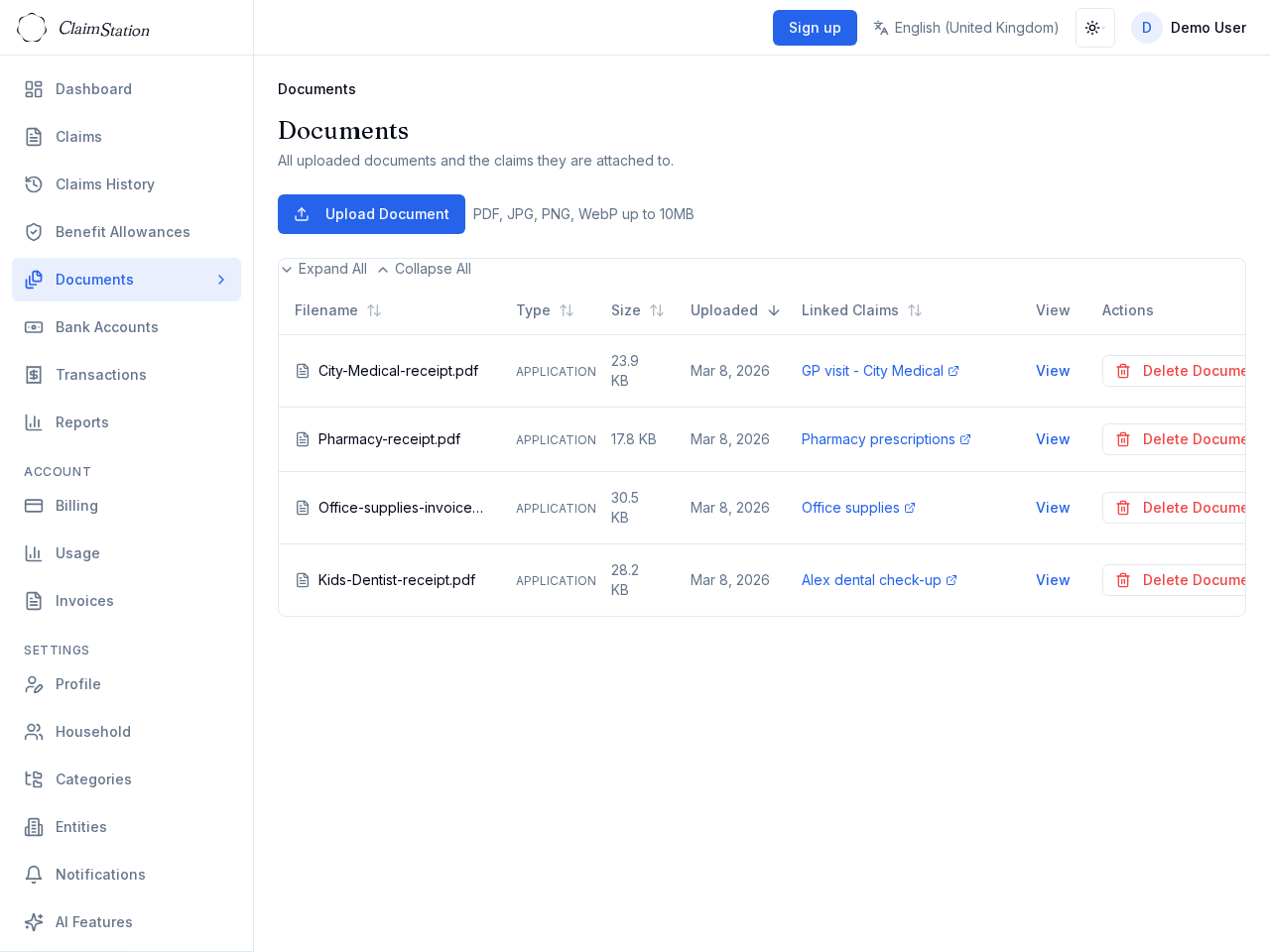 ClaimStation documents view